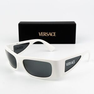 NEW Versace VE4482 314/87 White Dark Grey Rectangular Unisex Sunglasses
